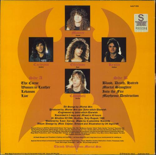 Mortal Sin Mayhemic Destruction Australian vinyl LP album